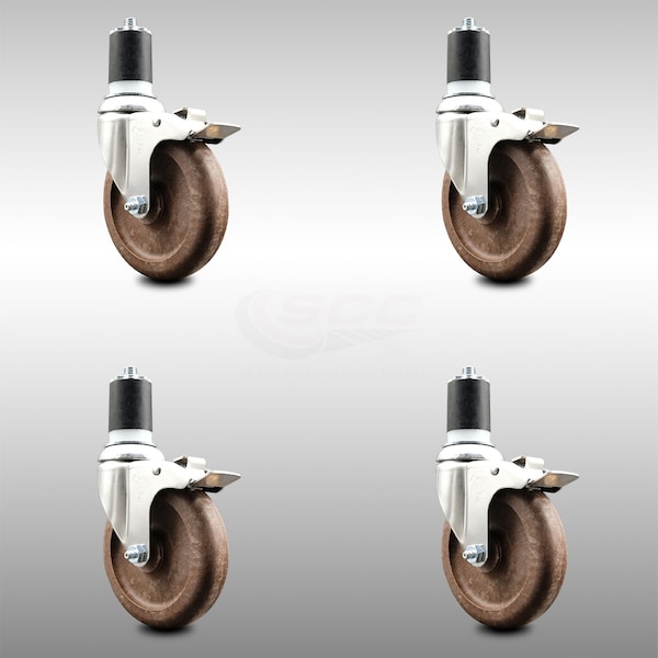 Service Caster 5 Inch 316SS High Temp Glass Filled Nylon 1-3/4 Inch Stem Caster Set Lock Brake SCC-SS316TTLEX20S514-GFNSHT-134-4 - main